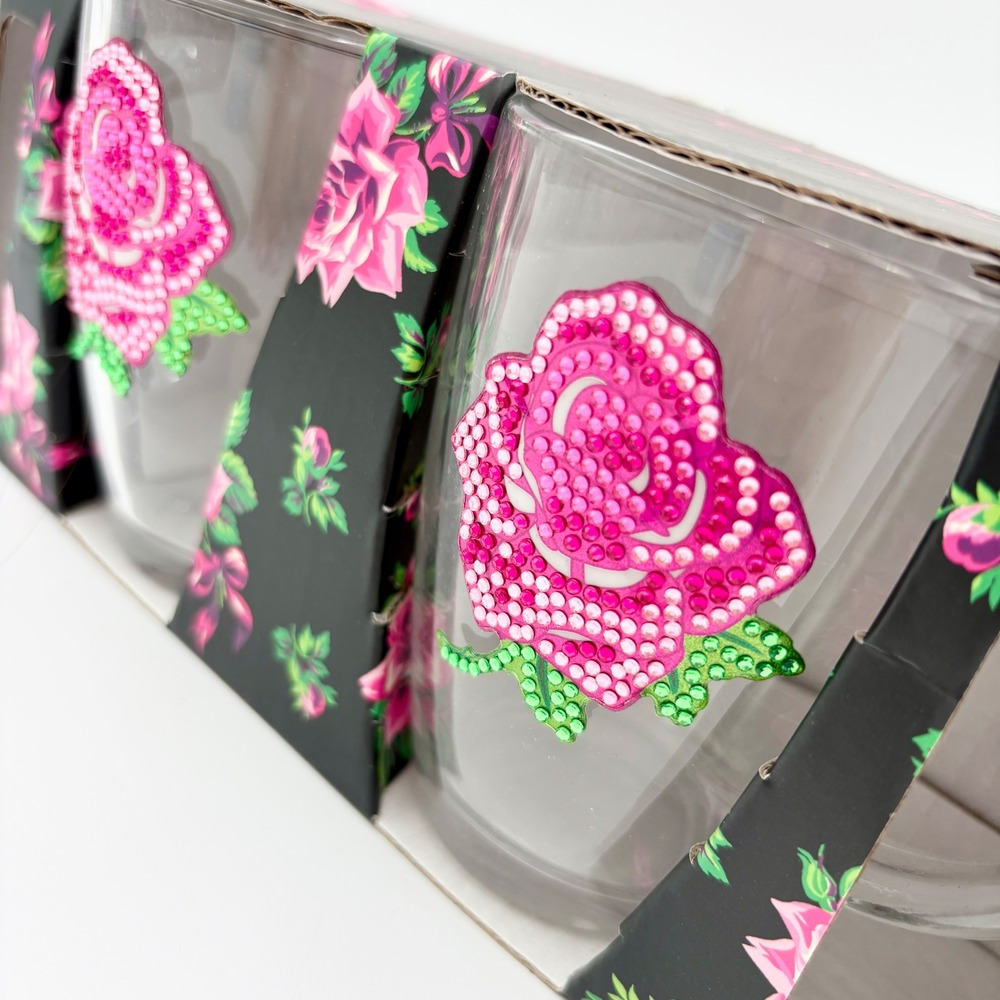Betsey Johnson Coffee Mugs Set of 2 Rose Floral Rhinestone Embellished - Picture 5 of 5